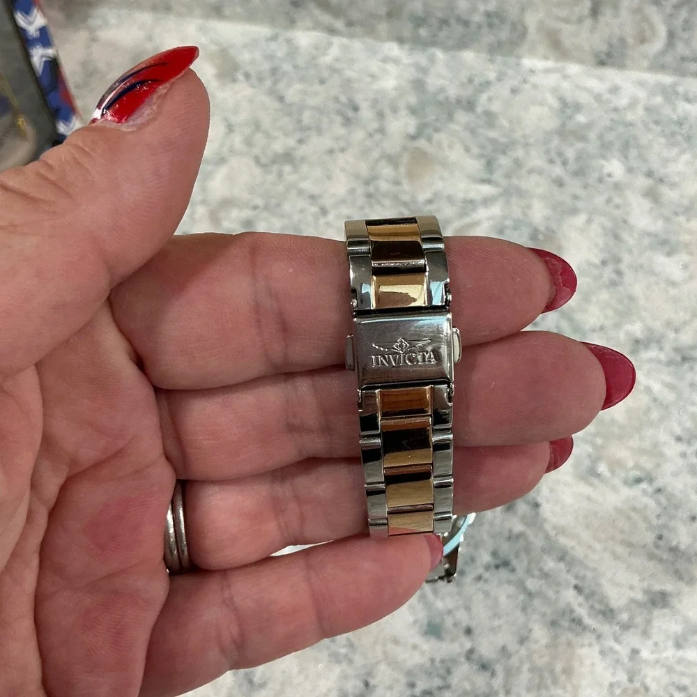 Invicta Watch Angel 37088 OS Silver Rose Gold Two-Tone Floral MOP Dial 100M